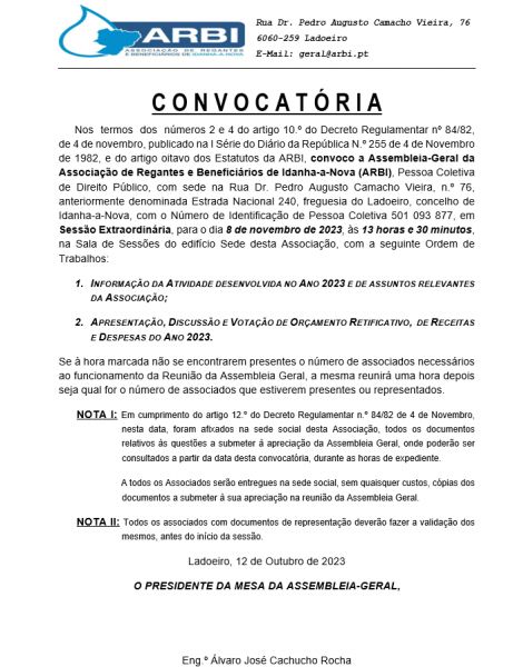 Assembleia Geral Extraordinária . Convocatória