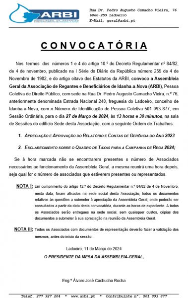 Assembleia Geral Ordinária . Convocatória